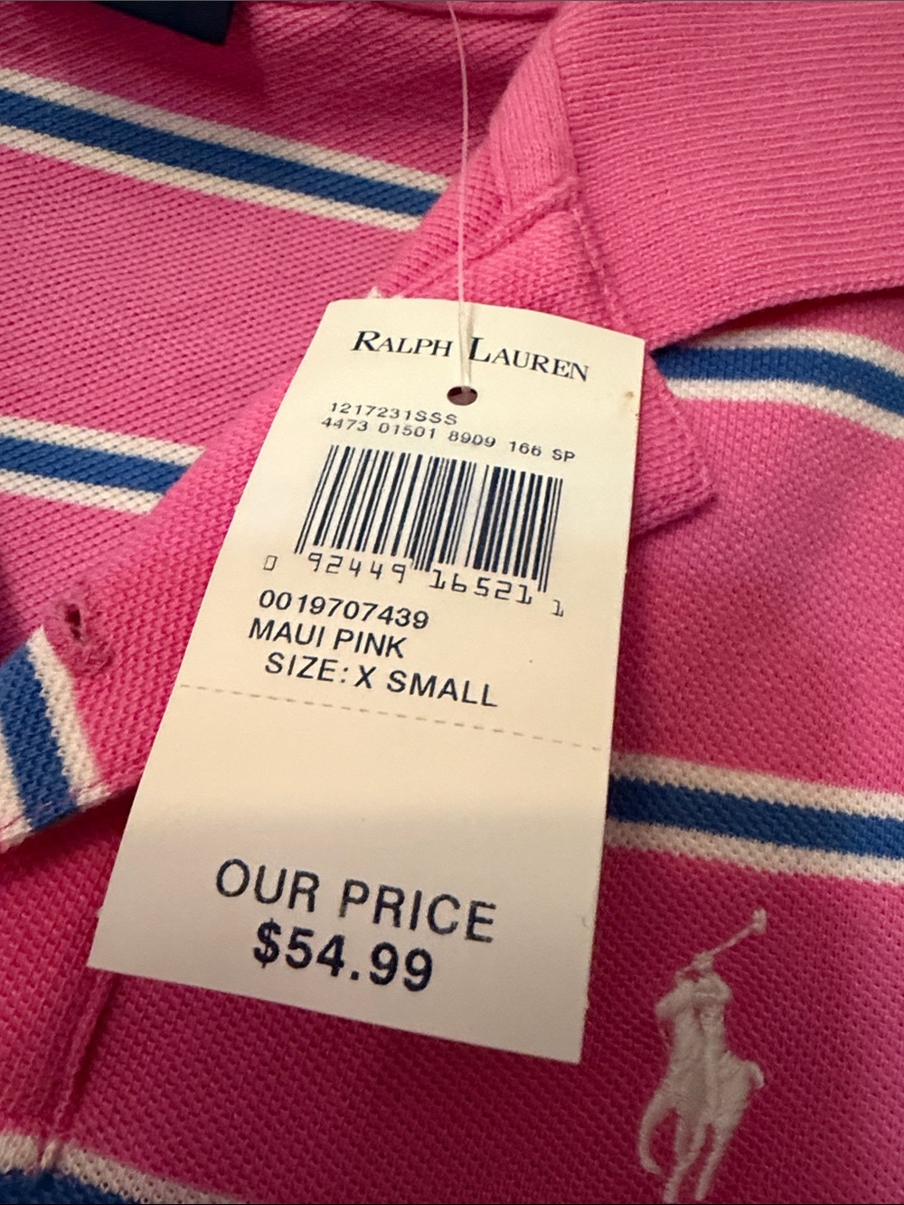 Ralph Lauren Pink, White & Navy Striped Polo - Picture 3 of 5
